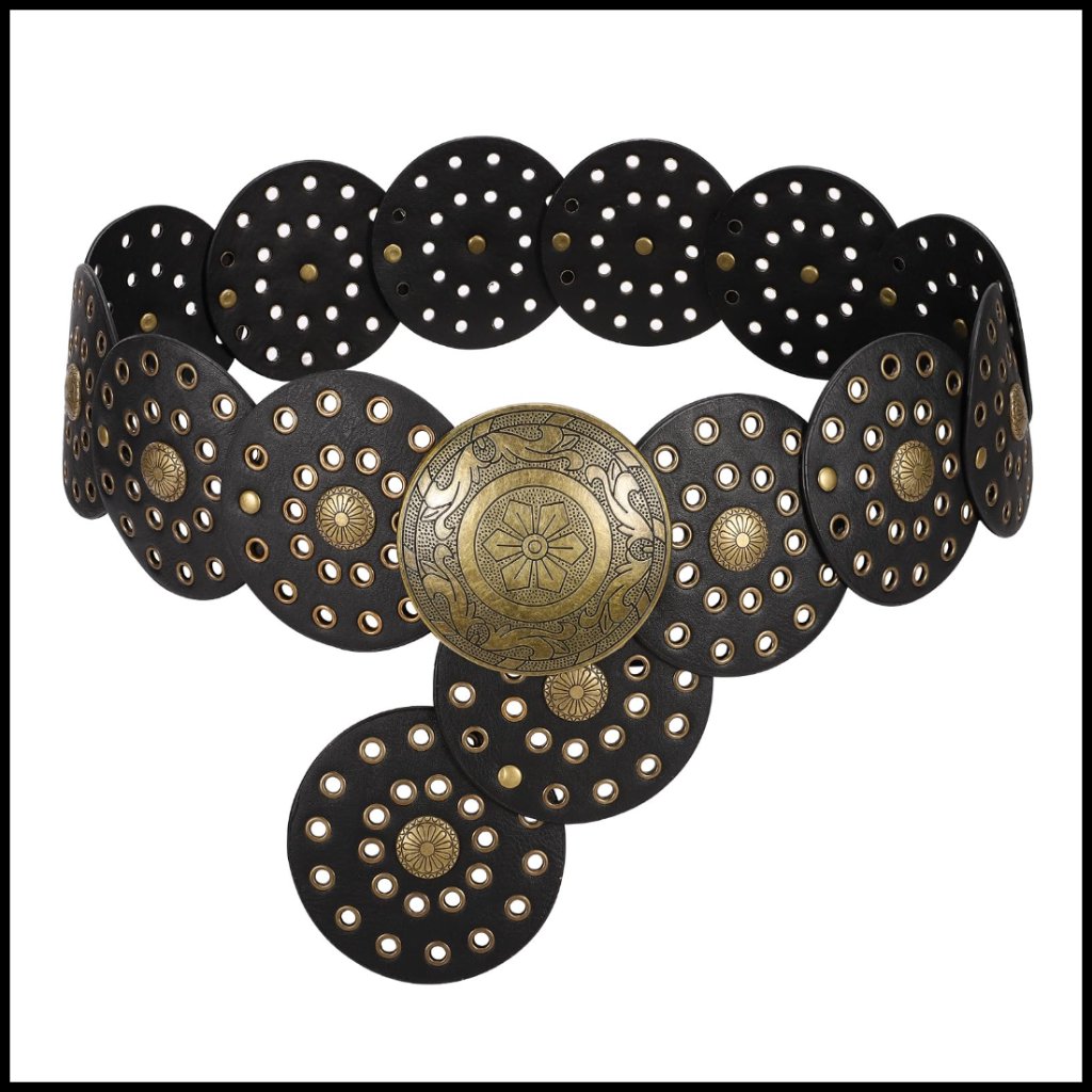 Wide Disc Western Belt Boho Cowgirl Style Adjustable Leather For Jeans Dress